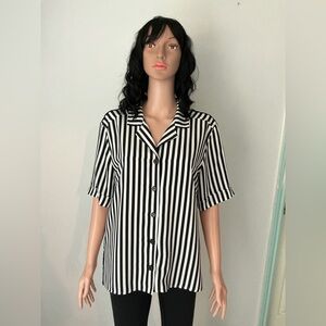 Leslie Fay Black and White Striped Button Down Shirt Sz 10